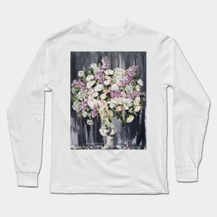 Vintage Beauty, Abstract Bouquet, Antique Bouquet, Beautiful Flowers, Pastel Florals, Palette Knife Flowers, vintage flowers, vintage vase of flowers Long Sleeve T-Shirt